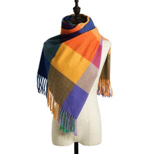 将图片加载到图库查看器，Luxury Fashion Autumn Winter Soft Warm Scarf Plaid Colorful Hijabs Cashmere Scarves Warm Soft Bandana Women's Lightweight Scarves Elegant Echarpe  Escharpe Soft Wool Elegant Tassel For Women
