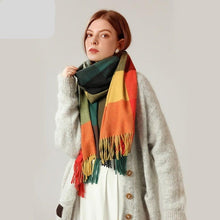 将图片加载到图库查看器，Luxury Fashion Autumn Winter Soft Warm Scarf Plaid Colorful Hijabs Cashmere Scarves Warm Soft Bandana Women's Lightweight Scarves Elegant Echarpe  Escharpe Soft Wool Elegant Tassel For Women
