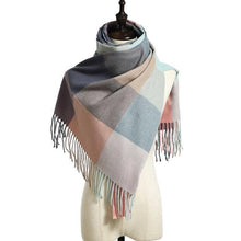 将图片加载到图库查看器，Luxury Fashion Autumn Winter Soft Warm Scarf Plaid Colorful Hijabs Cashmere Scarves Warm Soft Bandana Women's Lightweight Scarves Elegant Echarpe  Escharpe Soft Wool Elegant Tassel For Women
