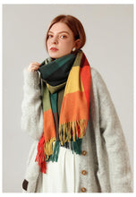 将图片加载到图库查看器，Luxury Fashion Autumn Winter Soft Warm Scarf Plaid Colorful Hijabs Cashmere Scarves Warm Soft Bandana Women's Lightweight Scarves Elegant Echarpe  Escharpe Soft Wool Elegant Tassel For Women

