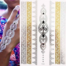 Load image into Gallery viewer, Luxury Flash Metallic Waterproof Temporary Tattoo Gold Silver Flower Tattoo Sticker Long Lasting Gold Design For Womens
