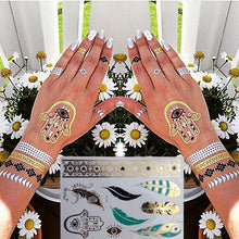 Load image into Gallery viewer, Luxury Flash Metallic Waterproof Temporary Tattoo Gold Silver Flower Tattoo Sticker Long Lasting Gold Design For Womens
