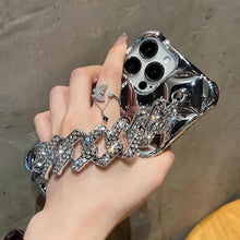 Load image into Gallery viewer, Luxury Glitter Rhinestones Wrist Bracelet Chain Case For iPhone 14 13 11 12 Pro Max X XR XS 7 8 Plus Detachable Metal Bracelet Luxury Chain Case for iPhone
