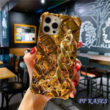 Load image into Gallery viewer, Luxury Gold Plating Electroplated Bracelet Cute Compatible with iPhone Diamond Case Luxury Sparkle Glitter Rhinestone  Phone Case For iPhone 14 13 Promax 11 12 Pro Max Mini Xs Max XR 8 7 Plus Mirror Cover
