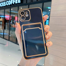 Load image into Gallery viewer, Luxury Gold Plating Phone Case With Card Slot For iphone 13 Pro 12 11 Pro MAX XS XR XS MAX Luxury Black Orange Phone Cover Back Case with Golden Frame Case for iPhone
