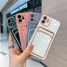 Load image into Gallery viewer, Luxury Gold Plating Phone Case With Card Slot For iphone 13 Pro 12 11 Pro MAX XS XR XS MAX Luxury Black Orange Phone Cover Back Case with Golden Frame Case for iPhone
