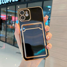 Load image into Gallery viewer, Luxury Gold Plating Phone Case With Card Slot For iphone 13 Pro 12 11 Pro MAX XS XR XS MAX Luxury Black Orange Phone Cover Back Case with Golden Frame Case for iPhone
