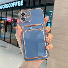 Load image into Gallery viewer, Luxury Gold Plating Phone Case With Card Slot For iphone 13 Pro 12 11 Pro MAX XS XR XS MAX Luxury Black Orange Phone Cover Back Case with Golden Frame Case for iPhone
