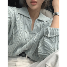 Load image into Gallery viewer, Luxury Kitty Retro Women Sweater Pullovers Knitted Casual Solid Autumn Turn-down Collar Feminine Loose All Match Soft Sweet Tops
