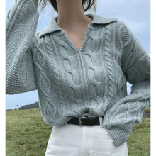 Load image into Gallery viewer, Luxury Kitty Retro Women Sweater Pullovers Knitted Casual Solid Autumn Turn-down Collar Feminine Loose All Match Soft Sweet Tops
