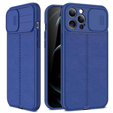 Load image into Gallery viewer, Luxury Leather Black Shockproof Phone Case on For iPhone 13 12 11 14 Pro Max XR X XSMax 14 Case Camera Lens Protection Soft Back Cover Thin Shockproof Case with Slide Camera Case for iPhone
