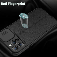 Load image into Gallery viewer, Luxury Leather Black Shockproof Phone Case on For iPhone 13 12 11 14 Pro Max XR X XSMax 14 Case Camera Lens Protection Soft Back Cover Thin Shockproof Case with Slide Camera Case for iPhone
