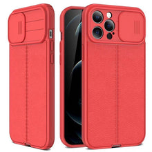 Load image into Gallery viewer, Luxury Leather Black Shockproof Phone Case on For iPhone 13 12 11 14 Pro Max XR X XSMax 14 Case Camera Lens Protection Soft Back Cover Thin Shockproof Case with Slide Camera Case for iPhone
