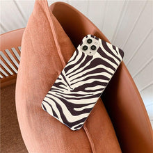Load image into Gallery viewer, Luxury Leather Black White Zebra Pattern Phone Case for iPhone 13 12 11 14 Pro Max Xs Xr 7 14 plus Anti-fall Soft Silicone Back Cover Soft Slim Thin Luxury Shockproof Shiny Case for Girls and Women Zebra Print iPhone Case
