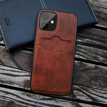 将图片加载到图库查看器，Luxury Leather Card Retro Case for iPhone 14 13 12 Mini 11 Pro Max X XR XS Slim Soft Cover for 14 Max Built-in Metal Plate for Magnetic Mounting &amp; Card Holder Phone Case
