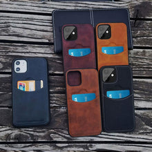 将图片加载到图库查看器，Luxury Leather Card Retro Case for iPhone 14 13 12 Mini 11 Pro Max X XR XS Slim Soft Cover for 14 Max Built-in Metal Plate for Magnetic Mounting &amp; Card Holder Phone Case
