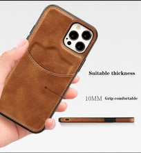 将图片加载到图库查看器，Luxury Leather Card Retro Case for iPhone 14 13 12 Mini 11 Pro Max X XR XS Slim Soft Cover for 14 Max Built-in Metal Plate for Magnetic Mounting &amp; Card Holder Phone Case
