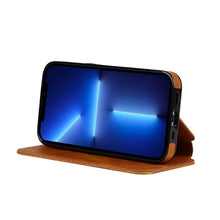 Load image into Gallery viewer, Luxury Leather Case Protect Cover For iPhone 13 12 Mini 11 Pro Max X XR XS Max Stand Flip Wallet Leather Magnetic Shockproof Flip Cover Classic Men Business Brown Phone Case
