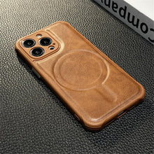 Load image into Gallery viewer, Luxury Leather Magnetic Wireless Charging Case For iPhone 14 11 12 13 Pro Max X XS XR 8 7 Plus Shockproof Soft Cover Shockproof Unique Vintage Design Leather Case For iPhone
