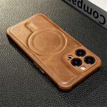 Load image into Gallery viewer, Luxury Leather Magnetic Wireless Charging Case For iPhone 14 11 12 13 Pro Max X XS XR 8 7 Plus Shockproof Soft Cover Shockproof Unique Vintage Design Leather Case For iPhone
