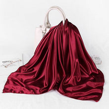Load image into Gallery viewer, Luxury Long Soft Square Silk Scarves Lightweight Elegant Satin Silk Soft Head Wrap Escharpe Hijab Scarf Muslim Female Silky Shawls Wrap Hair Head Scarves Bandanna For  Women 90*90cm
