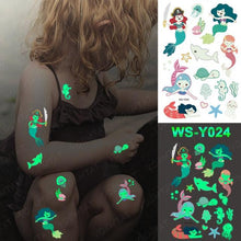 将图片加载到图库查看器，Luxury Luminous Tattoo Stickers Unicorn Stars Temporary Waterproof Luminous Fake Tattoos Stickers Dinosaur Butterfly For Children
