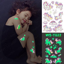 将图片加载到图库查看器，Luxury Luminous Tattoo Stickers Unicorn Stars Temporary Waterproof Luminous Fake Tattoos Stickers Dinosaur Butterfly For Children
