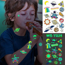 将图片加载到图库查看器，Luxury Luminous Tattoo Stickers Unicorn Stars Temporary Waterproof Luminous Fake Tattoos Stickers Dinosaur Butterfly For Children
