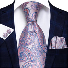 Load image into Gallery viewer, Luxury Men Silk Necktie Pocket Square Matching Handkerchief  Cufflinks Set Formal Design Printed Business Necktie For Men
