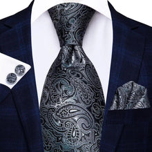 Load image into Gallery viewer, Luxury Men Silk Necktie Pocket Square Matching Handkerchief  Cufflinks Set Formal Design Printed Business Necktie For Men
