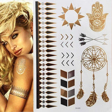 Load image into Gallery viewer, Luxury Metallic Gold Waterproof Temporary Tattoo Feather Elephant Fashion Different Design Tattoos For Womens

