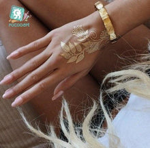 将图片加载到图库查看器，Luxury Metallic Temporary Tattoo Gold Silver Flower Sticker Long Lasting Gold Design For Womens

