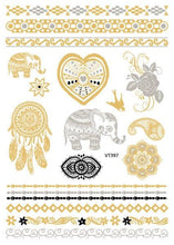 将图片加载到图库查看器，Luxury Metallic Temporary Tattoo Gold Silver Flower Sticker Long Lasting Gold Design For Womens
