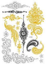 将图片加载到图库查看器，Luxury Metallic Temporary Tattoo Gold Silver Flower Sticker Long Lasting Gold Design For Womens
