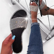 Load image into Gallery viewer, Luxury Rhinestone Slippers New Women Fashion Wild Beach Flip Flops Flat Bottom Outdoor Sandals Open Toe Flat Sandals Rhinestone Glitter On Casual Fashion Ladies Slippers
