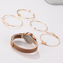 将图片加载到图库查看器，Luxury Rose Gold Starry Sky Dial Watches Women Crystal Bracelet Quartz Wrist Watch 5 PCS Set Women Ladies Watches Starry Sky Magnet Buckle Dial Diamond Cutting Mesh Straps Bracelet Wristwatch
