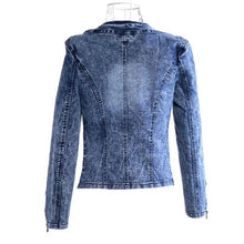 将图片加载到图库查看器，Luxury Spring Fashionable Women Denim Jacket Slim Zipper Casual Short Sequins Outerwear Ladies Vintage Crystal Biker

