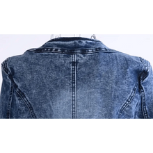 将图片加载到图库查看器，Luxury Spring Fashionable Women Denim Jacket Slim Zipper Casual Short Sequins Outerwear Ladies Vintage Crystal Biker

