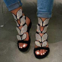 Load image into Gallery viewer, Luxury Summer Fashion Rhinestone Sandal Women Butterfly Soft Non-slip Flat Shoes Casual Breathable Outdoor Beach Rhinestone Sandals Women's Flat Sandals Jeweled Party Sandals
