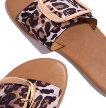 将图片加载到图库查看器，Luxury Summer Leopard Design Women's Slippers Shoes Summer Flat Woman Fashion Buckle Peep Toe Flat Shoes Adjustable Buckle Strap Casual Comfort Footbed Slides Sandals For Indoor And Outdoor Beach
