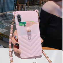 将图片加载到图库查看器，Luxury Wallet Bag Phone Case For iPhone 14 13 12 MINI 11 Pro XR XS Max 6 7 8 Plus Silicone Card Pocket Strap Cover With Lanyard Crossbody Chain Card Holder Slot Handbag Wrist Strap Protective Cover
