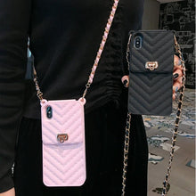 将图片加载到图库查看器，Luxury Wallet Bag Phone Case For iPhone 14 13 12 MINI 11 Pro XR XS Max 6 7 8 Plus Silicone Card Pocket Strap Cover With Lanyard Crossbody Chain Card Holder Slot Handbag Wrist Strap Protective Cover
