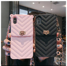 将图片加载到图库查看器，Luxury Wallet Bag Phone Case For iPhone 14 13 12 MINI 11 Pro XR XS Max 6 7 8 Plus Silicone Card Pocket Strap Cover With Lanyard Crossbody Chain Card Holder Slot Handbag Wrist Strap Protective Cover
