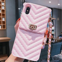 将图片加载到图库查看器，Luxury Wallet Bag Phone Case For iPhone 14 13 12 MINI 11 Pro XR XS Max 6 7 8 Plus Silicone Card Pocket Strap Cover With Lanyard Crossbody Chain Card Holder Slot Handbag Wrist Strap Protective Cover
