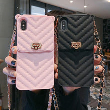 将图片加载到图库查看器，Luxury Wallet Bag Phone Case For iPhone 14 13 12 MINI 11 Pro XR XS Max 6 7 8 Plus Silicone Card Pocket Strap Cover With Lanyard Crossbody Chain Card Holder Slot Handbag Wrist Strap Protective Cover
