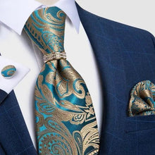 Load image into Gallery viewer, Luxury Wedding High Quality Solid Color Floral Tie For Men Fashion Silk Necktie Cufflink Silk Tie Set For Men
