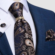 Load image into Gallery viewer, Luxury Wedding High Quality Solid Color Floral Tie For Men Fashion Silk Necktie Cufflink Silk Tie Set For Men
