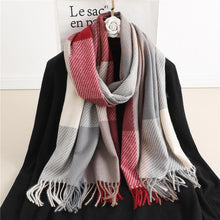 将图片加载到图库查看器，Winter  Long Plaid Headwear Scarf Warm Shawls Cashmere Female Scarfs Scarves Lady Tassel Shawl Wraps For Women
