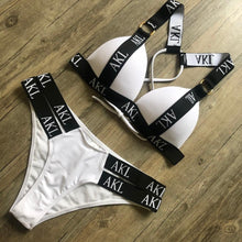 Load image into Gallery viewer, Luxury Women Bikini Set Letter Print Swimsuit Female Push Up Bandage Black Swimwear Women Bikini Set Swimming Bathing Suit Women Swimsuit Bikini Set Letter Print Swimwear Bathing Suit

