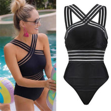 将图片加载到图库查看器，Luxury Women Black Swimsuits Women High Neck One Piece Swimsuits For Women Mesh Bathing Suits Open Back Swimwear One Piece Swimwear For Lady High Neck Bandage Cross Back Swimming Suit Female Holiday Beachwear
